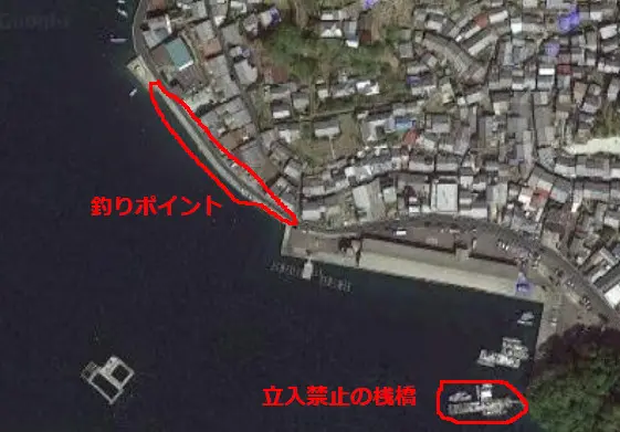 九鬼漁港の釣りポイント航空写真