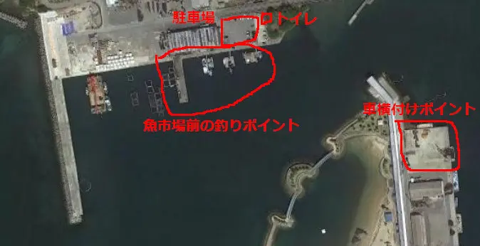 錦漁港の釣りポイント航空写真