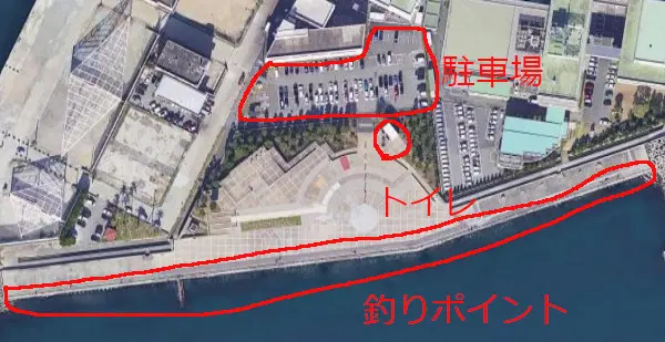 明石市役所裏の釣りポイント航空写真