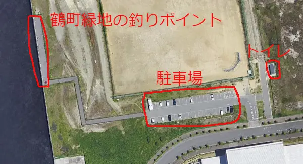 鶴浜緑地海釣り解放区域の航空写真