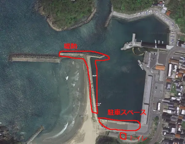 居組漁港の釣りポイント航空写真
