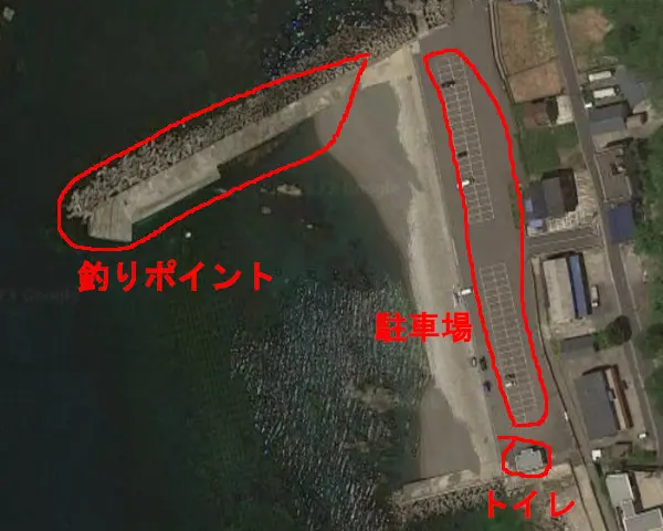 茂原人工海水浴場の釣りポイント航空写真