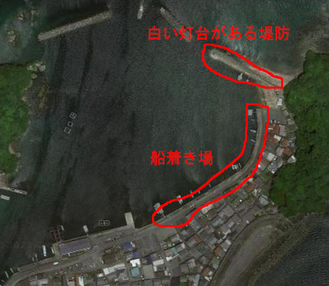 礫浦漁港の釣りポイント航空写真