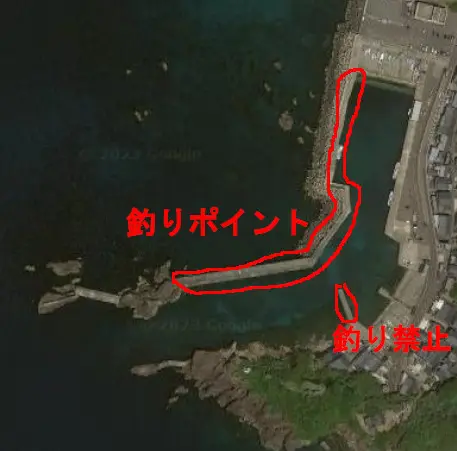 高佐漁港の釣りポイント航空写真