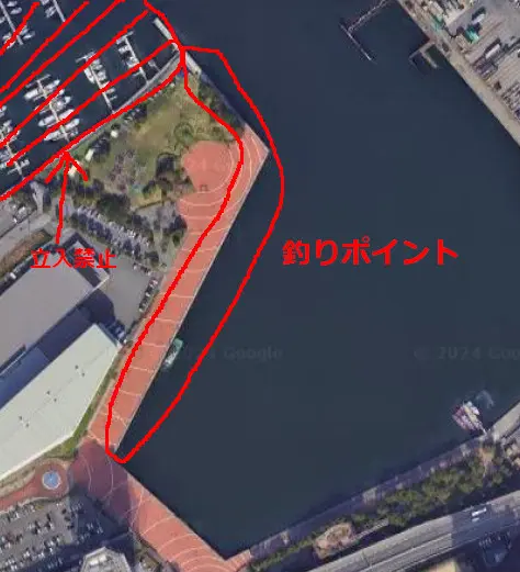 泉大津なぎさ公園の釣りポイント航空写真